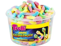 Trolli Gummibonbons Saure Glühwürmchen 1 kg - Produkttyp: Gummibonbons - Nährwertangabe pro: 100 g - Energiegehalt (in kj): 1433 KJ - Energiegehalt (in kcal): 337 Kcal - Fett: 0.4 g - Gesättigte Fettsäuren: 0.4 g