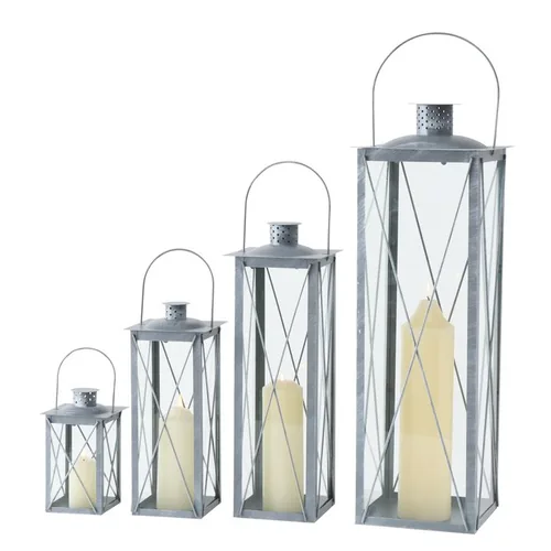 Boltze Laterne Farol 4-teilig, Transparent/Grau - Detailfarbe: Grau - Transparent - Höhe: 20 cm - 36 cm - 50 cm - 70 cm - Detailmaterial: Eisen - Glas - Metall - Grundmaterial: Glas - Metall