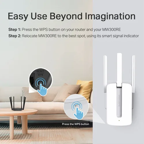 Mercusys MW300RE network extender Network transmitter & receiver White
