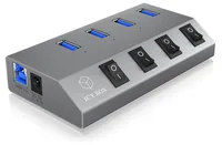 ICY BOX USB-Hub IB-HUB1405 - Stromversorgung: Externes Netzteil - Anzahl Ports: 4 - Detailfarbe: Grau - USB Standard: 3.0/3.1/3.2 Gen 1 (5 Gbps) - USB Anschluss 2 (Endgerät): USB A - USB Anschluss 1 (Quelle): USB B
