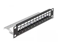 Delock 10 Keystone Patchpanel 12 Port mit Entlastungsschiene 1 HE schwarz