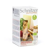 Schnitzer Apéro   Bio Grissini Pizza glutenfrei 100 g - Produkttyp: Grissini & Salzstangen - Nährwertangabe pro: 100 g - Energiegehalt (in kj): 1783 KJ - Energiegehalt (in kcal): 424 Kcal - Fett: 14 g - Gesättigte Fettsäuren: 2 g