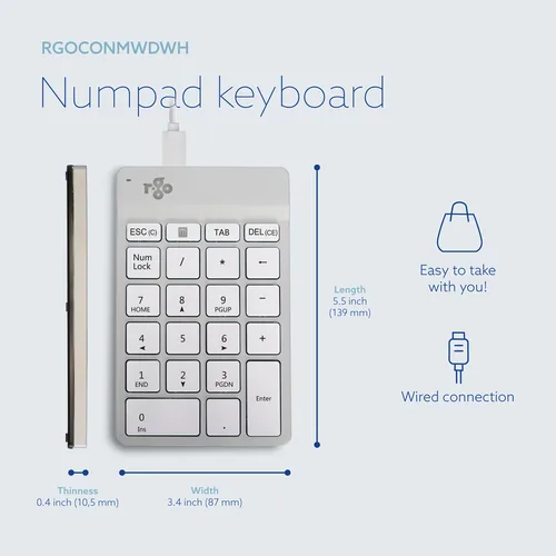 R-Go Tools RGOCONMWDWH tastierino numerico Computer portatile USB Bianco