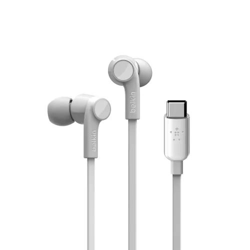 Belkin In-Ear-Kopfhörer Rockstar USB-C Anschluss Weiss - Detailfarbe: Weiss - Kopfhörer Ausstattung: Mikrofon - Schweissabweisend - Spritzwassergeschützt - Verbindungsmöglichkeiten: Kabelgebunden - Einsatzbereich: Lifestyle-Kopfhörer - Sport-Kopfhörer - T