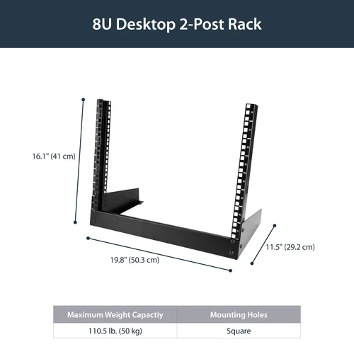 2-POST DESKTOP RACK - 8U 8U OPEN FRAME RACK CABINET - 8U