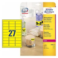 Avery Zweckform Universal-Etiketten Neongelb, 25 Blatt - Klebehaftung: Stark haftend - Drucker Kompatibilität: Laser - Anzahl Blatt: 25 × - Papierformat: A4 - Anzahl Etiketten: 675 - Etikettengrösse: 63.5 x 29.6 mm