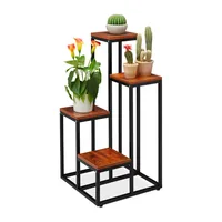 relaxdays Pflanzenständer mit 4 Ablagen 80 x 40 cm, Nature/Schwarz - Detailfarbe: Nature - Schwarz - Detailmaterial: Mitteldichte Holzfaserplatte (MDF) - Stahl - Grundmaterial: Holz - Metall