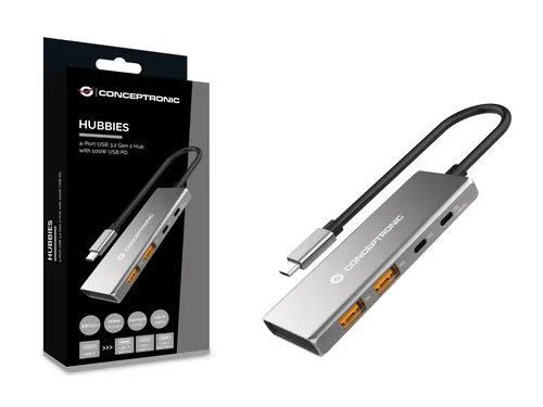 CONCEPTRONIC 4-1 Dock USB-C->2xUSB-C2xUSB-A100WPD 25cm gr