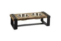 Designed by Lotte Napf-Set Karinto Braun, 2 x 0.35 l - Material: Metall - Holz - Edelstahl - Tierart: Hund - Produkttyp: Wassernapf - Futternapf
