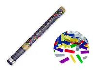 Partydeco Streudeko Konfettikanone Streifen farbig, 60 cm - Motiv: Streifen - Material: Folie - Detailfarbe: Gelb - Rot - Blau