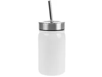 FTM Thermosbecher mit Strohhalm, Aluminium 1 Stück - Verpackungseinheit: 1 Stück - Material: Edelstahl - Detailfarbe: Weiss