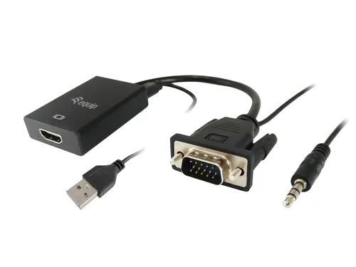 Equip Adapter HD15->HDMI-A3.5mmUSB-A StBu Audio schwarz