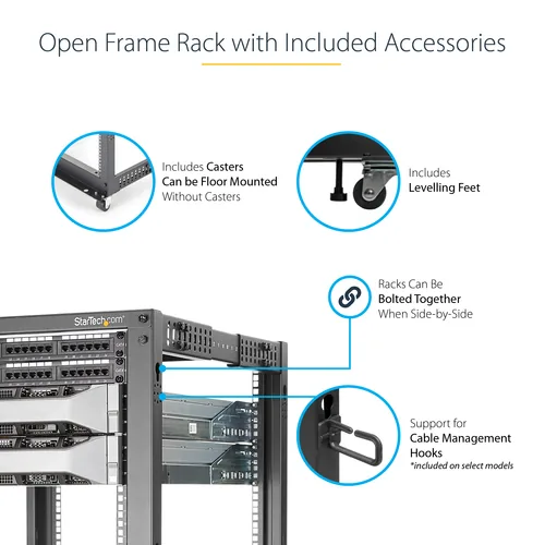 12U SERVER RACK - OPEN FRAME ADJUSTABLE DEPTH 4 POST RACK