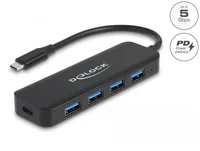 Delock 4x USB Typ-A + 1x USB Typ-C Power Delivery - Stromversorgung: USB-C - Anzahl Ports: 5 - Detailfarbe: Schwarz - USB Standard: 3.1 Gen 2 (10 Gbps) - USB Anschluss 2 (Endgerät): USB A - Micro-USB B - USB Anschluss 1 (Quelle): USB C