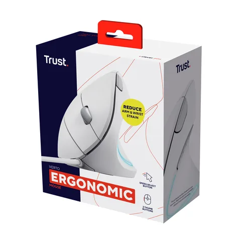 Trust Verto Vertikale ergonomische Maus, Kabelgebunden - Weiß