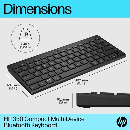 HP 350 BLK Compact Multi-Device Keyboard tastiera Casa Bluetooth Nero