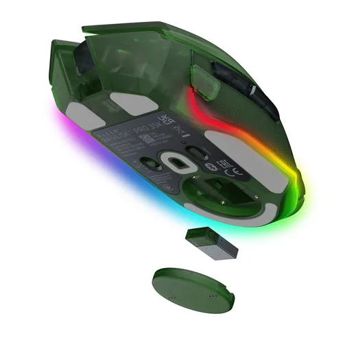 Razer Gaming-Maus Basilisk V3 Pro 35K – Phantom Green Edition - Maus Features: Griffige Seitenflächen - Hyperschnelles Scrollen - Umschaltbare DPI-Auflösung - RGB-Beleuchtung - Beleuchtung - Programmierbare Tasten - Ein-/Ausschalter - Scrollrad - Bedienun