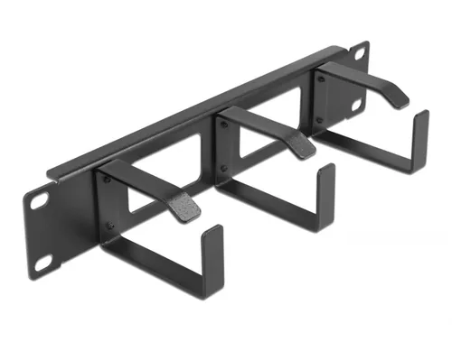 DeLOCK 10″ Cable Management Routing Panel with 2 openings and 3 hooks 1U black
