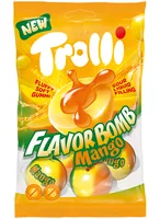 Trolli Gummibonbons Flavorbomb Mango 75 g - Produkttyp: Gummibonbons - Nährwertangabe pro: 100 g - Energiegehalt (in kj): 1354 KJ - Energiegehalt (in kcal): 319 Kcal - Fett: 0.2 g - Gesättigte Fettsäuren: 0.2 g