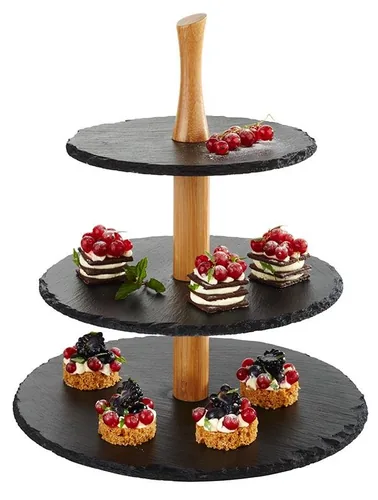 APS 3-stufige Etagère Braun/Schwarz - Produkttyp: Etagere - Materialtyp: Holz - Material: Holz - Schiefer - Detailfarbe: Braun - Schwarz - Anzahl Etagen: 3 × - Stapelbar: Nein
