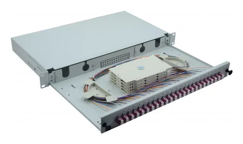 helos LWL 19 Spleissbox 24 x LC Duplex OM4, spleißfertig, grau