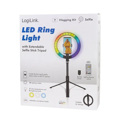 Logilink Smartphone-Ringlicht m.Selfie-Stick-Stativ,DM 20cm