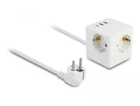 Delock Steckdosenwürfel mit Verlängerungskabel 3-fach mit Kindersicherung und USB Ladegerät, 1,5 m Kabel, weiß