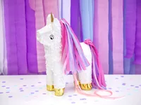 Partydeco Pinata Einhorn, 24.5 x 34 x 9 cm, Pink/Weiss, 1 Stück - Motiv: Einhorn - Detailfarbe: Pink - Weiss