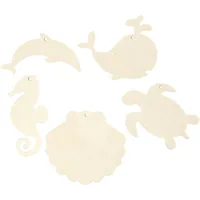 Creativ Company Holzkleinteile Meerestiere 5 Stück, Nature - Breite: 10 cm - 5 cm - Höhe: 5 cm - 10 cm - Länge: 5 cm - 10 cm - Produkttyp: Holzfigur