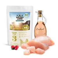 Wildes Land Nassfutter Adult BIO Huhn PUR m. Lachsöl 85 g - Tierbedürfnis: Kein besonderes Bedürfnis - Geschmacksrichtung: Geflügel - Zertifikate: EU BIO - Fleischsorte: Huhn - Packungsgrösse: 85 g - Futtereigenschaft: Getreidefrei - Ohne künstliche Zusät