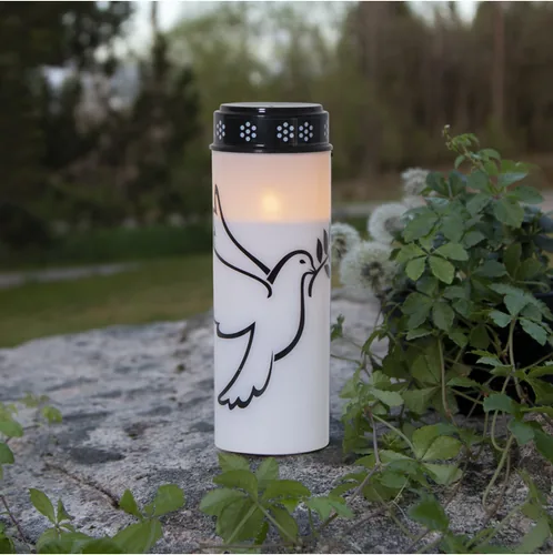 Star Trading LED Grabkerze Taube, Ø 7.5 x 20.5 cm, Weiss - Betriebsart: Batteriebetrieb - Akkubetrieb - Aussenanwendung: Ja - Höhe: 20.5 cm - Timerfunktion: Ja - Set: Nein - Leuchtenfarbe: Weiss