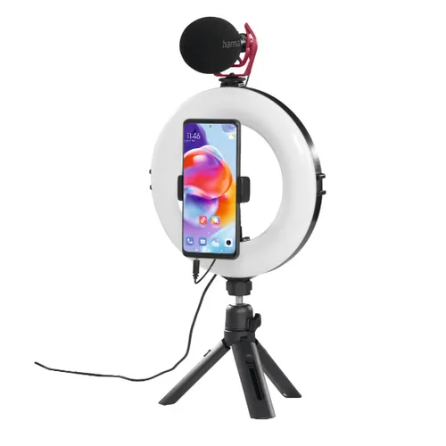 Hama Ringlicht SpotLight Smart 80 II - Farbtemperatur Kelvin: 5500 K - 2100 K - 3000 K - Lichtfarbe: Tageslichtweiss (Kaltweiss) - Neutralweiss - Warmweiss - Leuchtenfarbe: Schwarz