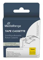 MediaRange Plastic tape cassette, for label printers using Dymo® 91222/S0721670, permanent adhesive, 12mm, 4m, laminated, black on yellow