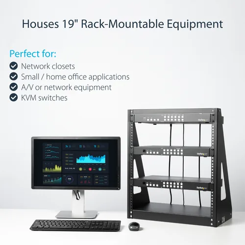 StarTech.com 12U 2-Post Open Frame Desktop Server Rack, 19in Compact Space-Saving Floor IT Rack with 350lb (160kg) Weight Capacity