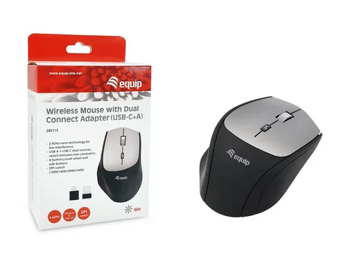 Equip Ergonomische Maus USB-A-C Adapter LR schwarz