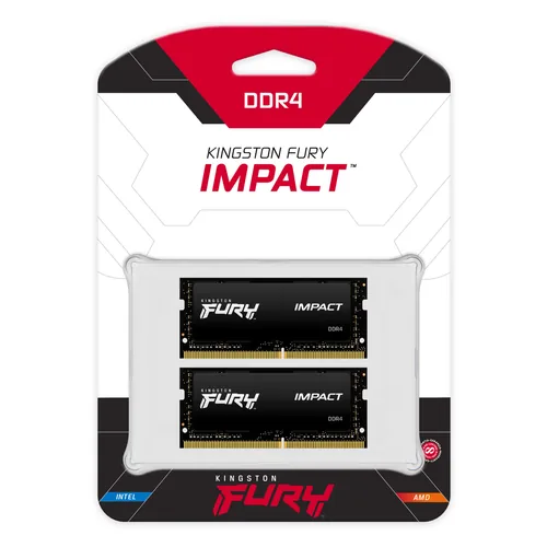 Kingston SO-DDR4-RAM FURY Impact 3200 MHz 2x 32 GB - Arbeitsspeicher Bauform: SO-DIMM - Arbeitsspeicher-Typ: DDR4 - Arbeitsspeicher Geschwindigkeit: 3200 MHz - Arbeitsspeicher Pins: 260 - Fehlerkorrektur: Non-ECC - Anzahl Speichermodule: 2