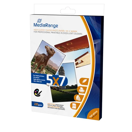 MediaRange Fotopapierkarten weiß 130x180mm Hochglanz 50 Blatt 220g