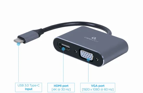 Cablexpert A-USB3C-HDMIVGA-01 USB graphics adapter Grey