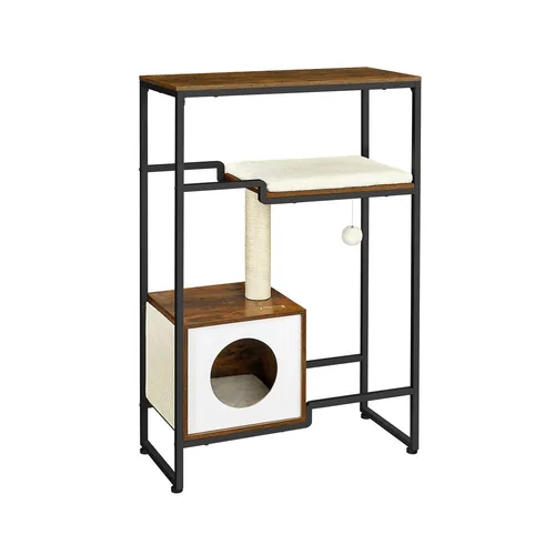 Feandrea Kratzbaum mit Ablagefläche, 114 cm, Vintagebraun - Höhe: 114 cm - Anzahl Liegeplätze: 2 × - Detailfarbe: Braun - Tierart: Katze - Produkttyp: Kratzbaum