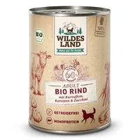 Wildes Land Nassfutter Rind mit Kartoffeln, Karotten & Zucchini 400 g - Tierbedürfnis: Kein besonderes Bedürfnis - Geschmacksrichtung: Rind - Zertifikate: EU BIO - Fleischsorte: Rind - Futtereigenschaft: Getreidefrei - Ohne künstliche Zusätze - Single Pro
