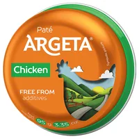 Argeta Brotaufstrich Hühnerfleisch Classic 4 x 95 g - Nährwertangabe pro: 100 g - Energiegehalt (in kj): 1279 KJ - Energiegehalt (in kcal): 309 Kcal - Fett: 29 g - Gesättigte Fettsäuren: 3.6 g - Kohlenhydrate: 2.1 g