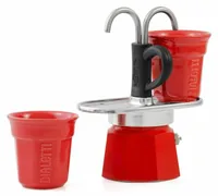 Bialetti Espressokocher Set Mini Express rot + 2 Espressobecher