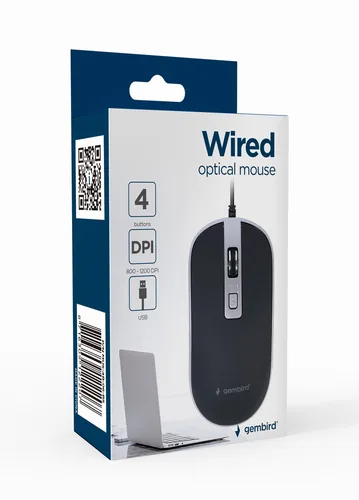 gembird Maus OPT WIRED 4 Tasten USB schwarzsilber