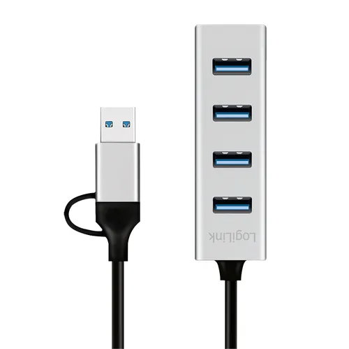 Logilink USB 3.0 HUB, 4x USB-A, 5 Gbits, silber