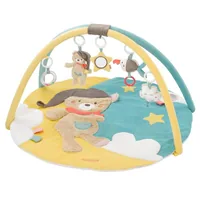 fehn Krabbeldecke mit Spielbogen Bär Bruno - Material: Plüsch - Softvelour - Stoff - Produkttyp: Krabbeldecke mit integriertem Spielbogen - Detailfarbe: Blau - Gelb