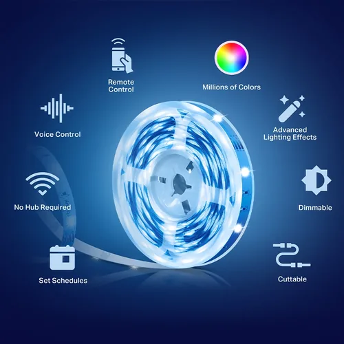 TP-Link LED Stripe Tapo L900-5, 5 m Multicolor - Lampensockel: LED fest verbaut - Farbtemperatur Kelvin: Keine Angabe - Aussenanwendung: Nein - Gesamtleistung: 13.5 W - Leuchten Kategorie: LED Stripe - Lichtfarbe: Mehrfarbig