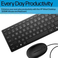 HP Wired Desktop 320MK Mouse and Keyboard clavier Souris incluse maison/bureau USB Noir