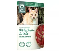 Pure Nature Nassfutter Wildschwein&Ente, 85 g - Tierbedürfnis: Kein besonderes Bedürfnis - Geschmacksrichtung: Wild - Geflügel - Zertifikate: Keine Zertifizierung - Fleischsorte: Ente - Wildschwein - Futtereigenschaft: Getreidefrei - Hoher Fleischanteil -