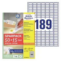 Avery Zweckform Universal-Etiketten L4731REV-65, 25.4 x 10 mm, 65 Blatt - Klebehaftung: Ablösbar - Drucker Kompatibilität: Inkjet - Laser - Anzahl Blatt: 65 × - Papierformat: A4 - Anzahl Etiketten: 12285 - Etikettengrösse: 25.4 x 10 mm