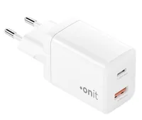 onit USB-Wandladegerät PD25W + QC3.0 Weiss - Ladeport Output: 1x USB Power Delivery (variabler Ladestrom/Spannung) - 1x QuickCharge 3.0 (variabler Ladestrom/Spannung) - Detailfarbe: Weiss - USB Ladeanschluss: 2
